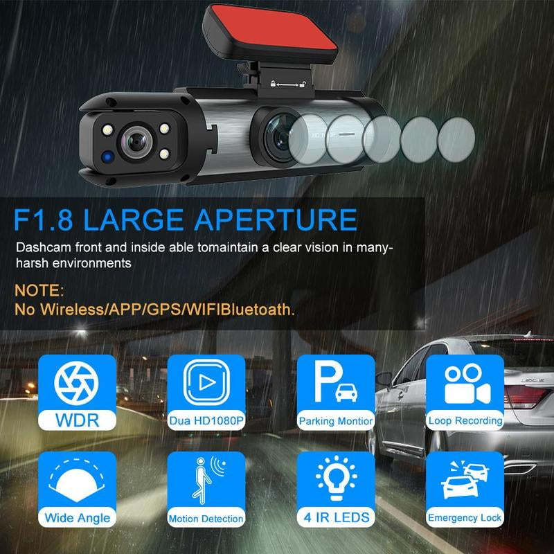 Car Dash Cam with Front and Rear Camera, 1 Count Car Dashboard Wide Angle Dash Cam with IR Night Vision, Loop Recording Car Camera with 32GB TF Card