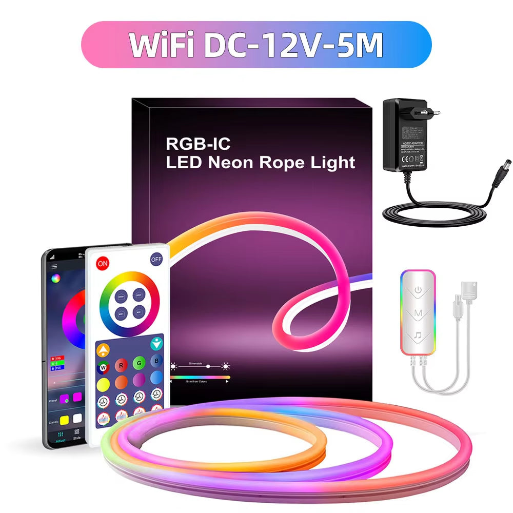 RGBIC Neon Light with WIFI Neon Rope Light DIY Light Bar APP Control Music Sync TV Backlight Game Living Room Bedroom Decoration