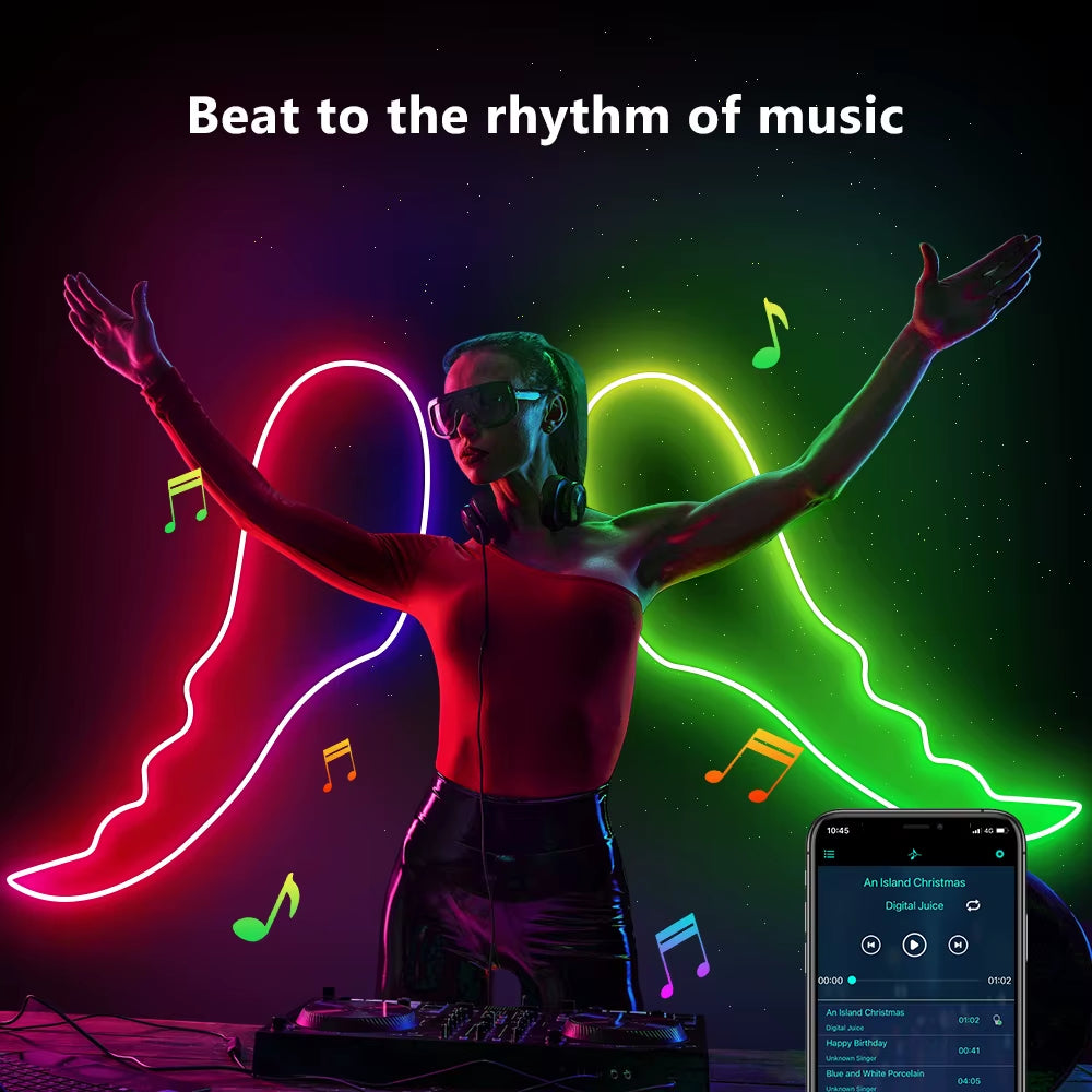 RGBIC Neon Light with WIFI Neon Rope Light DIY Light Bar APP Control Music Sync TV Backlight Game Living Room Bedroom Decoration