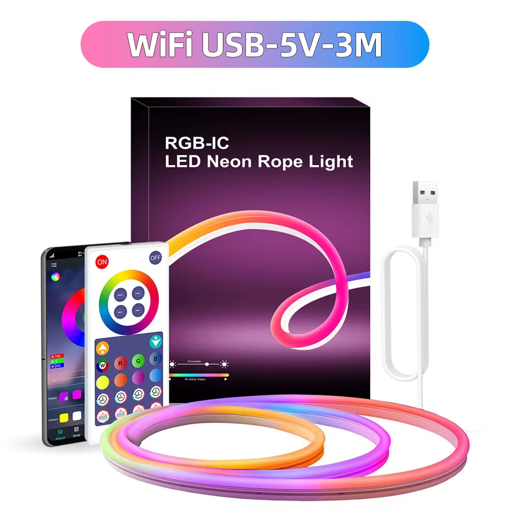 RGBIC Neon Light with WIFI Neon Rope Light DIY Light Bar APP Control Music Sync TV Backlight Game Living Room Bedroom Decoration